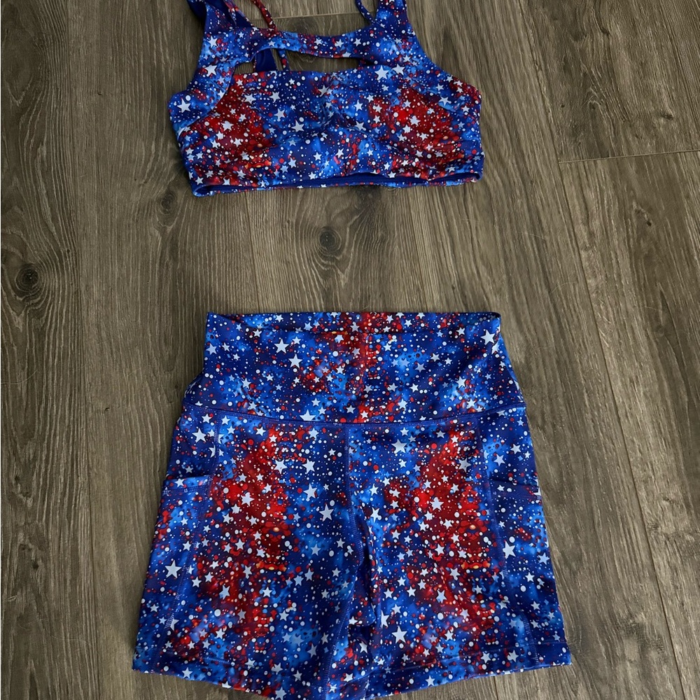 Constantly Varied Gear Red and Blue Starry Athletic 5” shorts